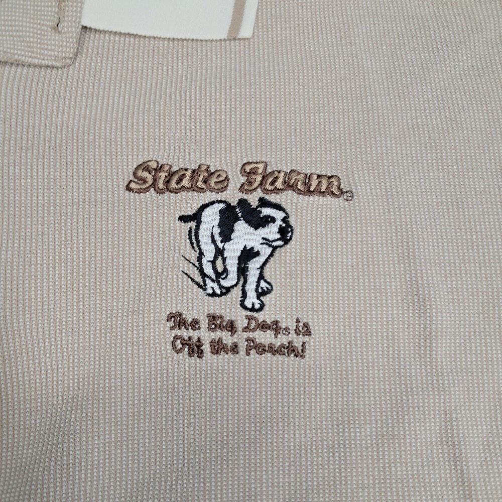 Big Dogs State Farm Tan Polo Shirt Mens Large Embroidered Cotton Pique 7982 - Picture 2 of 7